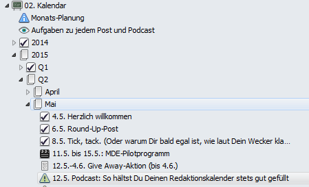 Redaktionsplan in Scrivener