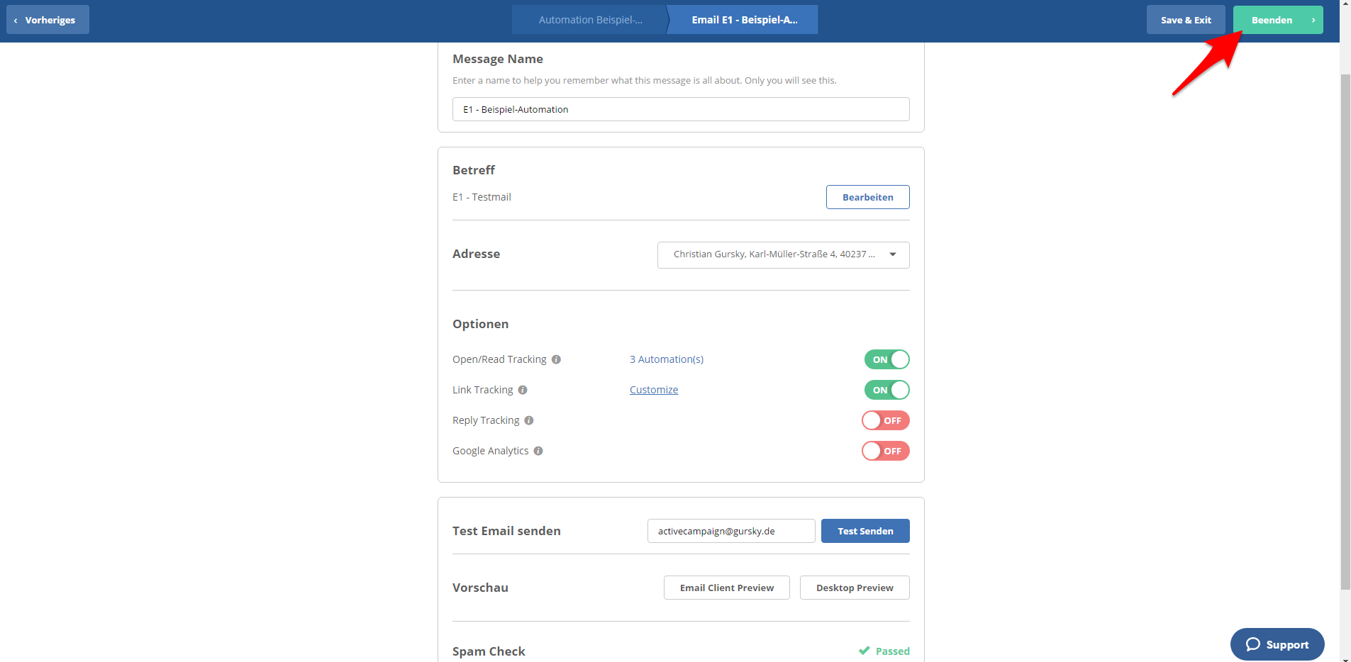 Autoresponder anlegen - Screenshot 5b